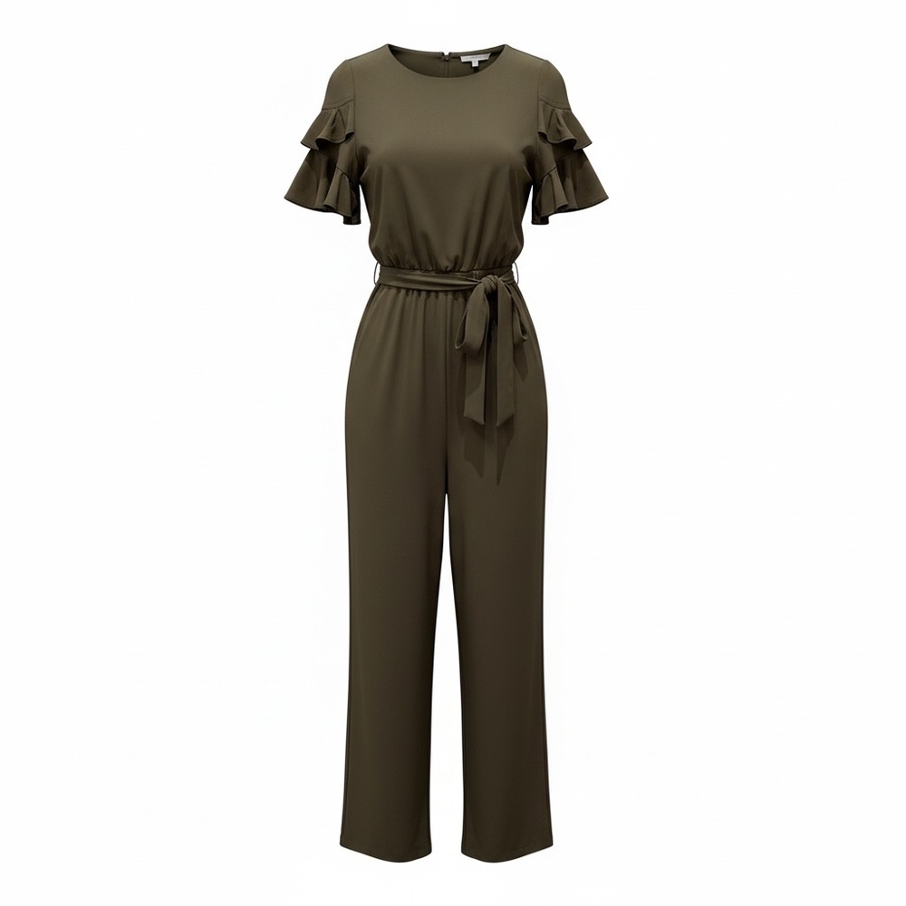Calvin Klein Olive Green Ruffle-Sleeve Jumpsuit